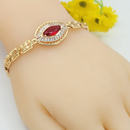 Bracelets - 18K Gold Plated. Red Eye. Clear crystals. *Premium Q*