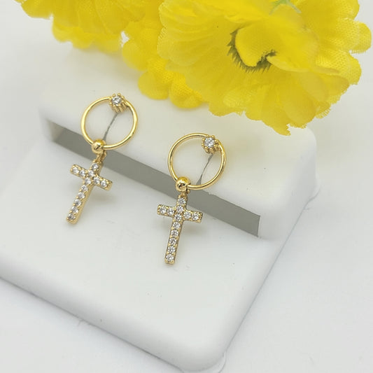 Earrings - 14K Gold Plated. Cross Earring.