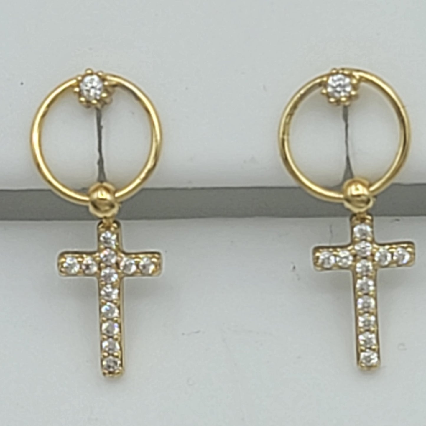 Earrings - 14K Gold Plated. Cross Earring.