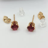 Earrings - 18K Gold Plated. Solitaire Stud Earrings. Red 6mm CZ.  *Premium Q*