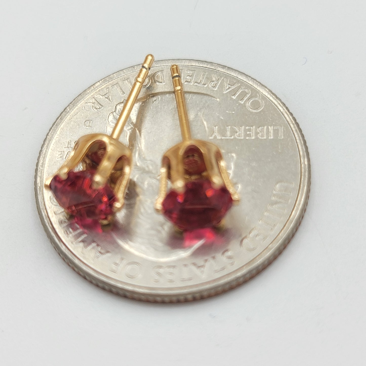 Earrings - 18K Gold Plated. Solitaire Stud Earrings. Red 6mm CZ.  *Premium Q*