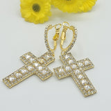 Earrings - 14K Gold Plated. Icy Cross Long Earring. *Premium Q*