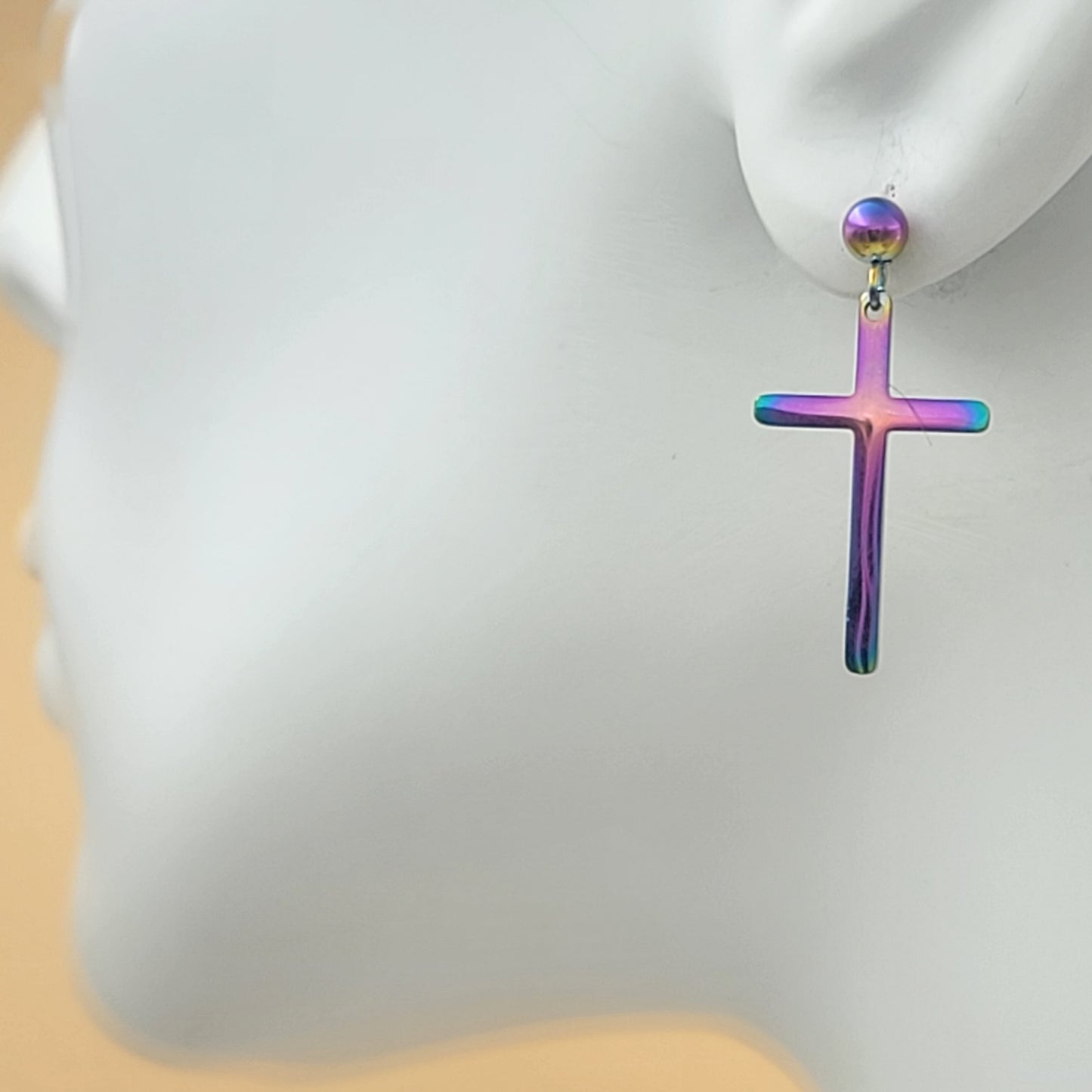 Earrings - Stainless Steel. Rainbow Color Cross Stud Earrings.