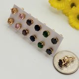 Earrings - 18K Gold Plated. Set of 6 Solitaire Stud Earrings. Multicolor. 6mm CZ.  *Premium Q*