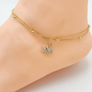 Anklets - 18K Gold Plated. Double Chain with Spider Charm *Premium Q*