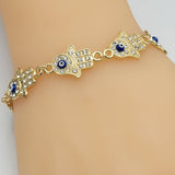 Bracelets - 14K Gold Plated. Hamsa Hand - Fatima Hand. Blue Eye.