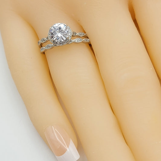 Solid 925 Sterling Silver. Bridal Ring Bands. Wedding - Engagement. Set of 2 rings