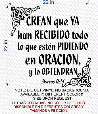 Vinilos Decorativos.  Versículo de la biblia: Marcos 11:24