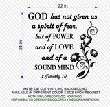 Christian Home Decor. Wall Decal. Bible Scripture:  2 Timothy 1:7 Spirit of Love