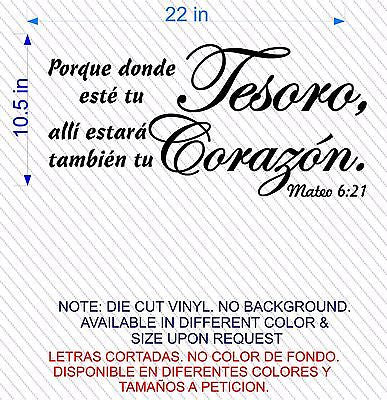 Vinilos Decorativos. Versículo de la biblia: Mateo 6:21