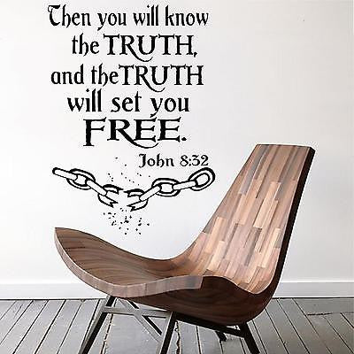 Stickers. Vinyl Wall Decal. Bible Scripture: John 8:32