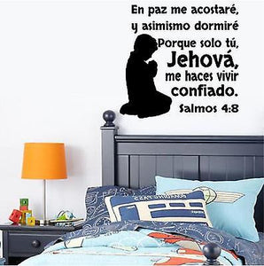 Spanish Wall Decals. Vinilos Decorativos. Versículo de la biblia: Salmos 4:8
