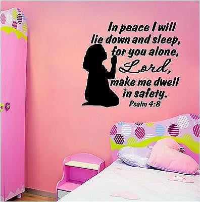 Stickers. Vinyl Wall Decal. Bible Scripture: Psalm 4:8 Girl