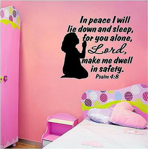 Christian Home Decor. Wall Decal. Bible Scripture:  Psalm 4:8 Girl