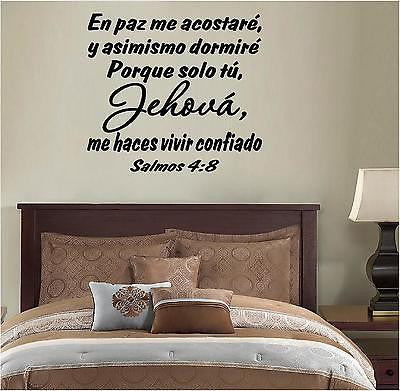 Spanish Wall Decals. Vinilos Decorativos. Versículo de la biblia: Salmos 4:8.