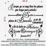 Spanish Wall Decals. Vinilos Decorativos. Versículo de la biblia: Jeremias 29:11