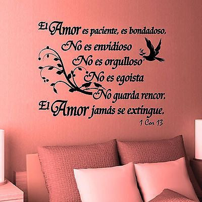 Spanish Wall Decals. Vinilos Decorativos. Versículo de la biblia: 1 Corintios 13. El amor