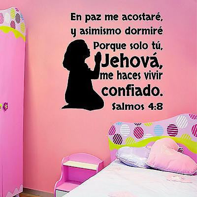 Spanish Wall Decals. Vinilos Decorativos. Versículo de la biblia: Salmos 4:8.