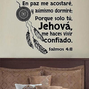 Spanish Wall Decals. Vinilos Decorativos. Versículo de la biblia: Salmos 4:8.
