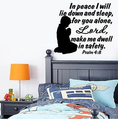 Stickers. Vinyl Wall Decal. Bible Scripture: Psalm 4:8. Boy