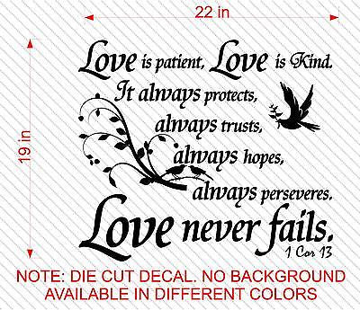 Stickers. Vinyl Wall Decal. Bible Scripture: 1 Corinthians 13:4