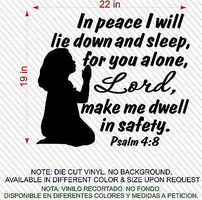 Stickers. Vinyl Wall Decal. Bible Scripture: Psalm 4:8 Girl