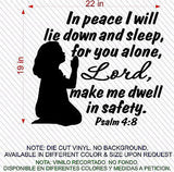 Christian Home Decor. Wall Decal. Bible Scripture:  Psalm 4:8 Girl