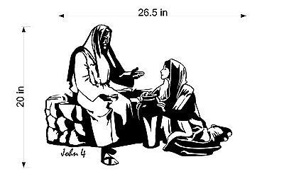 Stickers. Vinyl Wall Decal. Bible Scipture: John 4 Jesus and Samaritan.