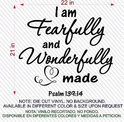 Stickers. Vinyl Wall Decal. Bible Scripture: Psalm 139:14