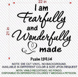Christian Home Decor. Wall Decal. Bible Scripture: Psalms 139:14