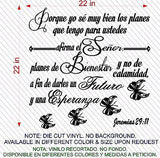 Spanish Wall Decals. Vinilos Decorativos. Versículo de la biblia: Jeremias 29:11