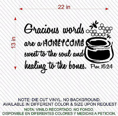 Stickers. Vinyl Wall Decal. Bible Scripture: Proverb 16:24