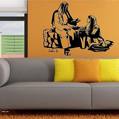 Stickers. Vinyl Wall Decal. Bible Scipture: John 4 Jesus and Samaritan.