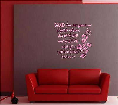 Stickers. Vinyl Wall Decal. Bible Scripture: 2 Timothy 1:7 Spirit of Love