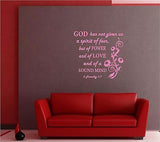 Christian Home Decor. Wall Decal. Bible Scripture:  2 Timothy 1:7 Spirit of Love