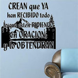 Spanish Wall Decals.  Vinilos Decorativos.  Versiculo de la biblia: Marcos 11:24