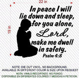 Christian Home Decor. Wall Decal. Bible Scripture: Psalm 4:8. Boy