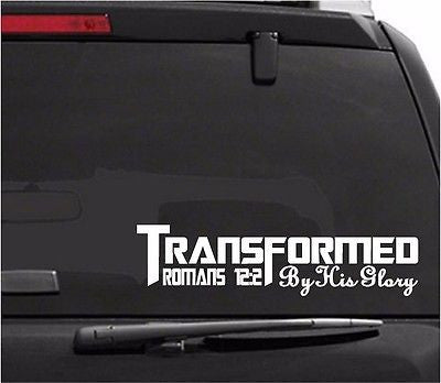 Decals - Religious - Transformed by His Glory. Romans 12. Sticker