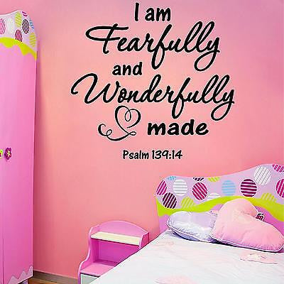 Stickers. Vinyl Wall Decal. Bible Scripture: Psalm 139:14