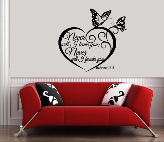 Stickers. Vinyl Wall Decal. Bible Scripture: Hebrews 13:5