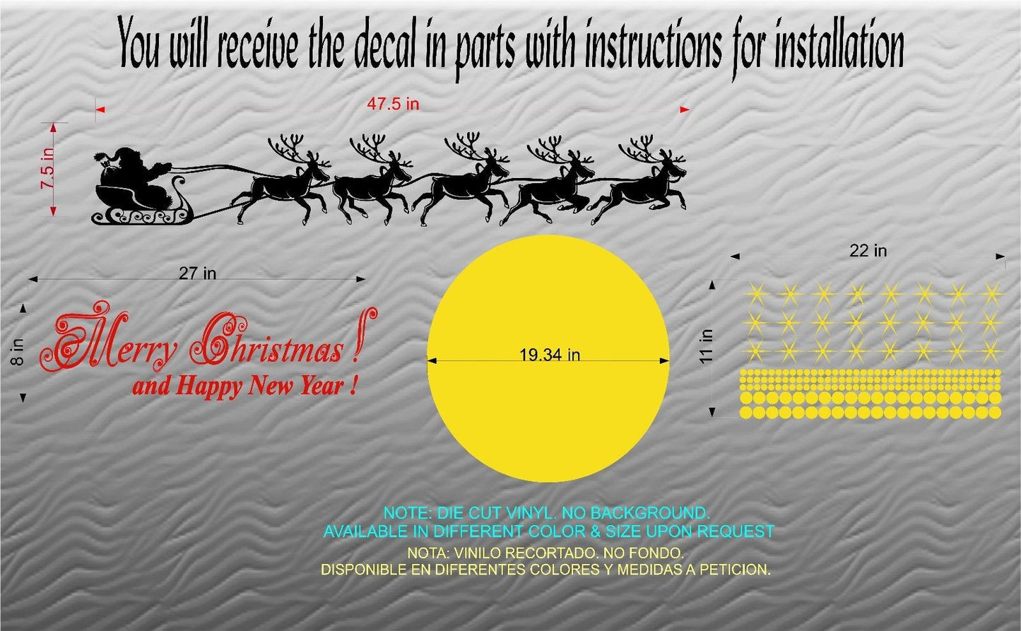 Stickers. Vinyl Wall Decals. Christmas Decorations. Santa & Sleigh Christmas Decals.