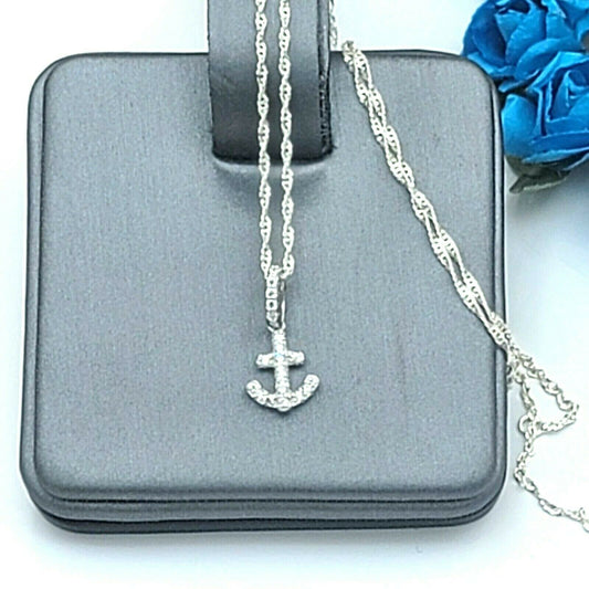 Solid 925 Sterling Silver. Anchor Charm Necklace - Nautical Anchors Ocean Boat