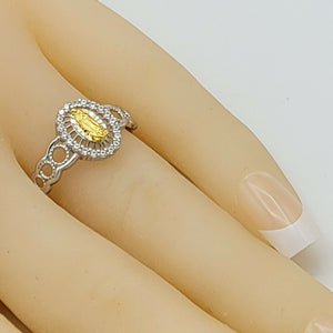 Solid 925 Sterling Silver. Our Lady of Guadalupe Ring. Two Tones.  CZ