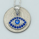 Solid 925 Sterling Silver. CZ Blue Evil Eye Pendant Necklace. Amulet Talisman