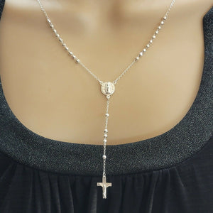 Solid 925 Sterling Silver. Our Lady of Guadalupe Rosary Necklace. Virgen. 2" 3mm beads