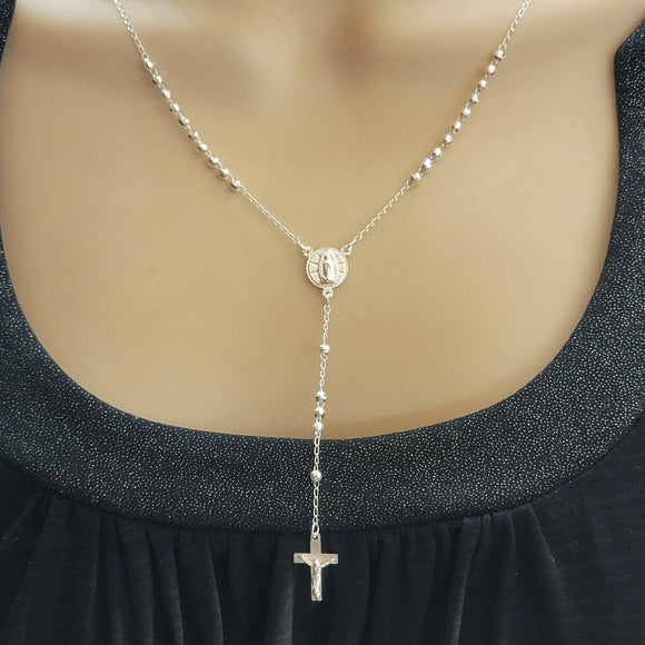 Solid 925 Sterling Silver. Our Lady of Guadalupe Rosary Necklace. Virgen. 2