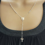 Solid 925 Sterling Silver. Our Lady of Guadalupe Rosary Necklace. Virgen. 2" 3mm beads