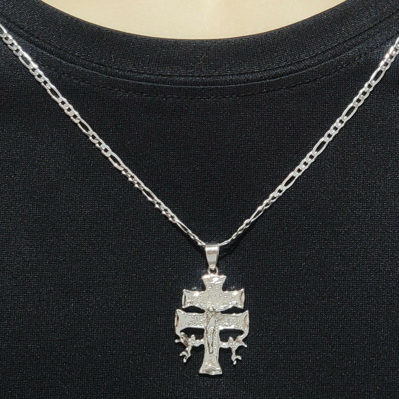 Solid 925 Sterling Silver. Caravaca de la Cruz Cross Crucifix Pendant Necklace Unisex