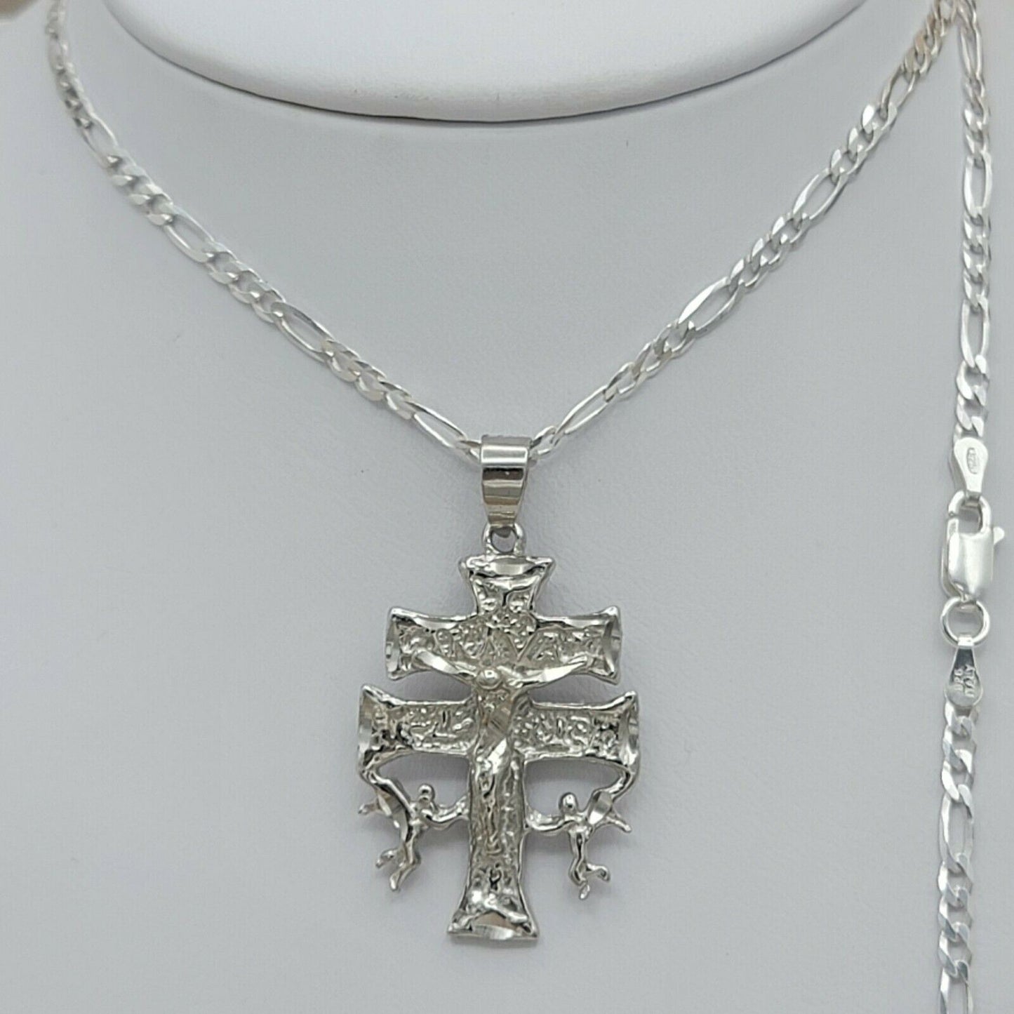 Solid 925 Sterling Silver. Caravaca de la Cruz Cross Crucifix Pendant Necklace Unisex
