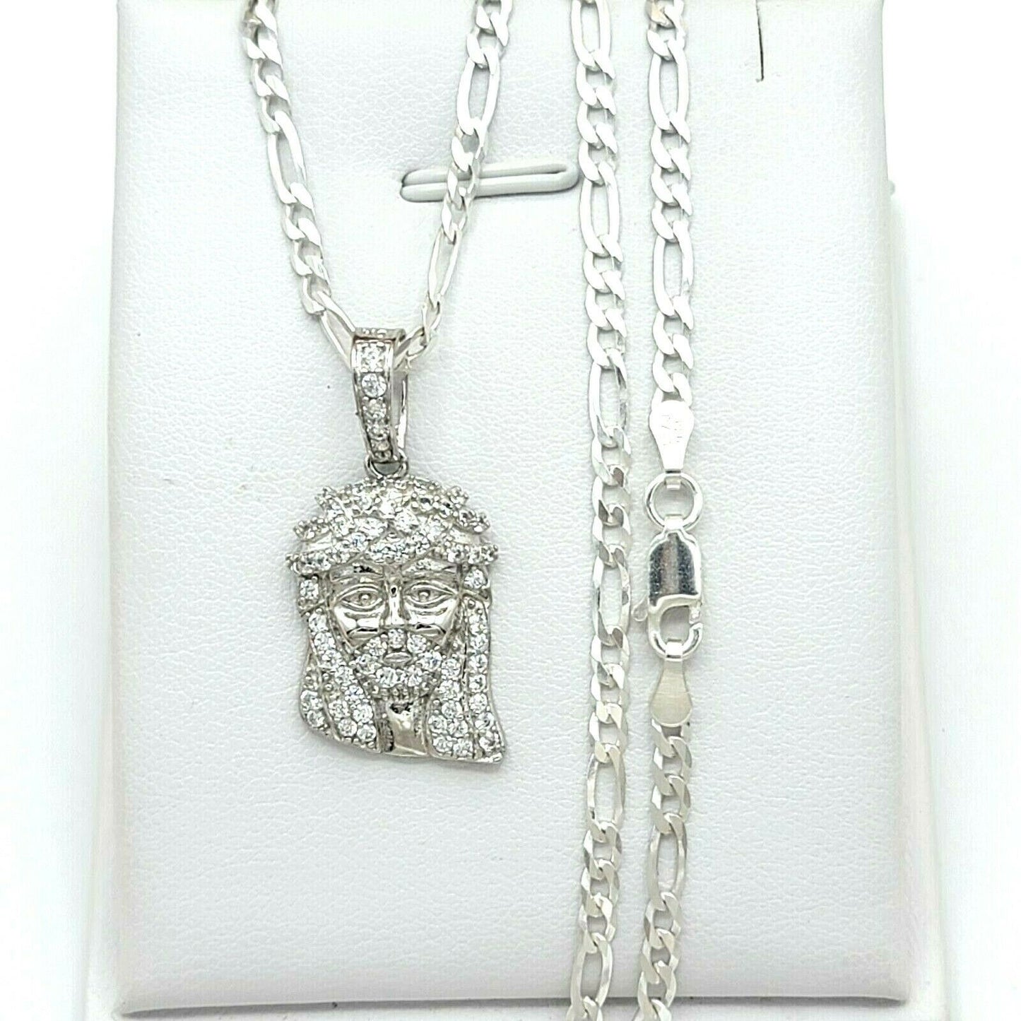 Solid 925 Sterling Silver. Jesus Face Pendant Necklace w chain. Hip Hop Jewelry